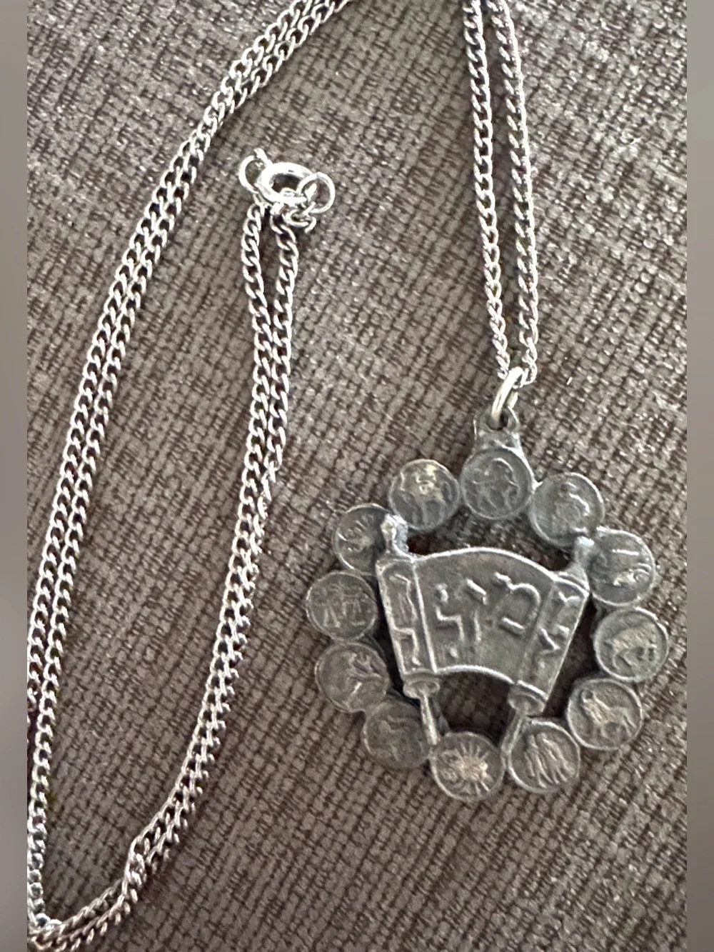 3 Vintage Silver Tone Judaica Pendant Necklaces - Torah, Zodiac, Chai